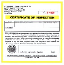 Maryland Certificate of Inspection Label Changes to Maryland Amusement Ride Safety Regulations in Effect 3/4/26 for Inflatable Amusements